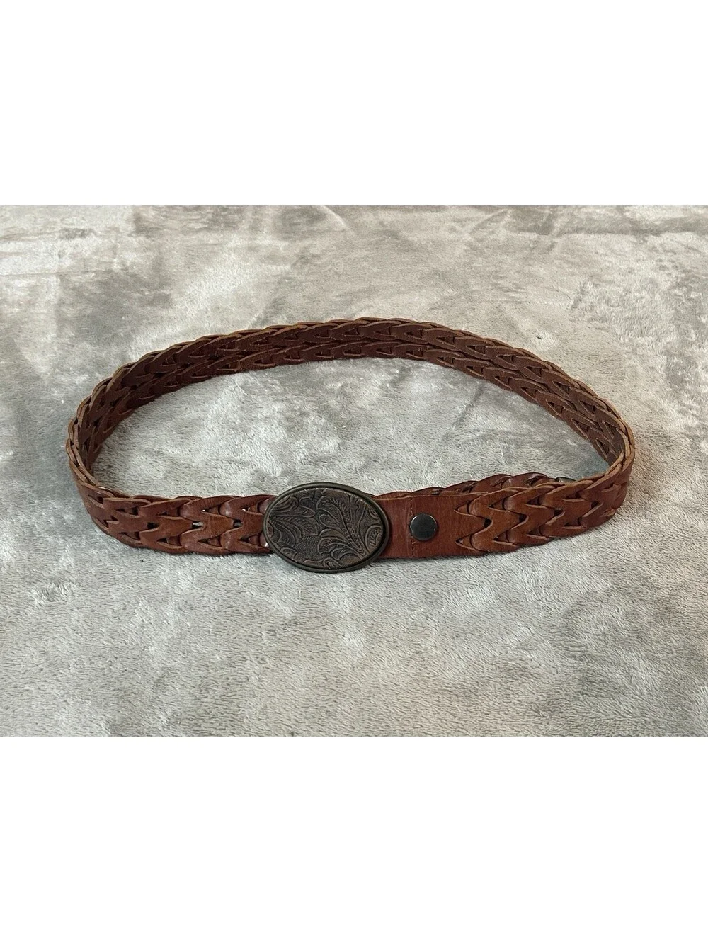 Mens Oden floral Leather Tooled Belt Buckle W/ Brown Leather Braided Belt